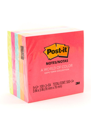 3M Post-it 654 Neon Color Sticky Notes, 76 x 76mm, 5 x 100 Sheets, Multicolor
