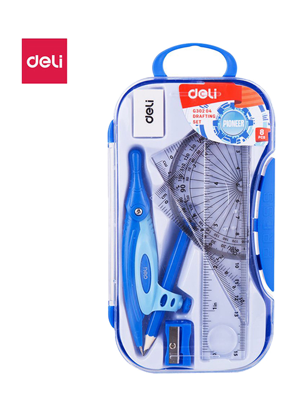 Deli EG30204 Math Instrument Set with Pencil, Blue/Pink