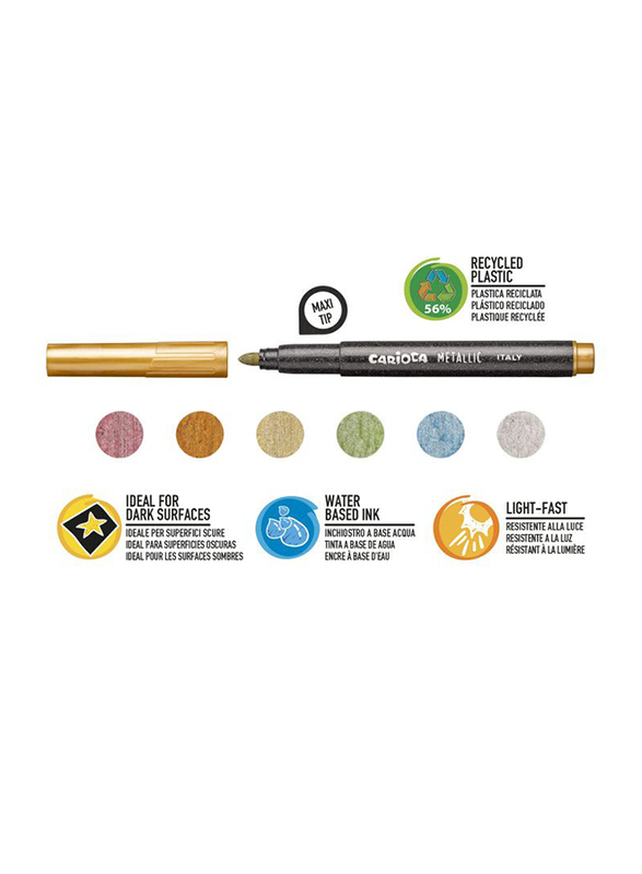 Carioca 6-Piece Felt Tip Metallic Maxi Marker Set, Multicolour