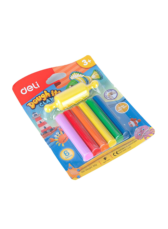 Deli D75011 Plasticine Clay, 6 Pieces, 60 grams, Multicolor