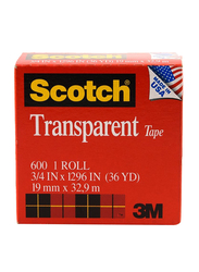 3M Scotch 600 Transparent Tape, 19mm x 32.9 meters, Red