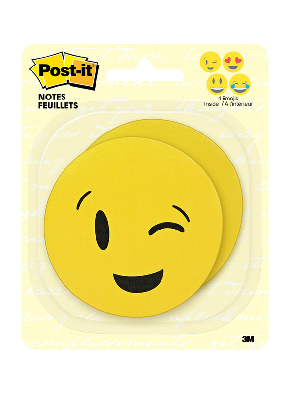 3M Post-It Emoji Design Printed Notes, 4 Alternating Faces, 76.2 x 76.2mm, 2 x 30 Sheets, Yellow