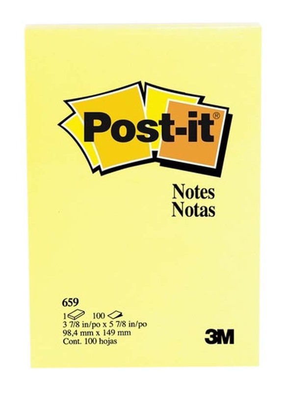 3M Post-it 659 Sticky Notes, 98.4 x 149mm, 100 Sheets, Yellow