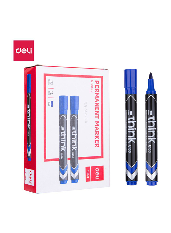 

Deli U10030 Permanent Marker, 12 Pieces, 1.5mm, Blue