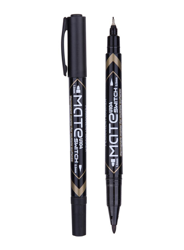 Deli U10420 Twin Marker Pen, 12 Pieces, 0.5-1mm, Black