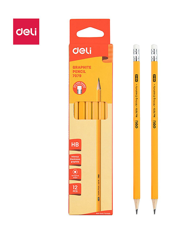 

Deli E7079 HB Pencil with Eraser, 12 Pieces, Yellow