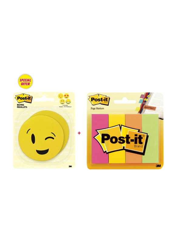 3M Post-it Emoji Sticker with 5 Color Page Marker, Yellow