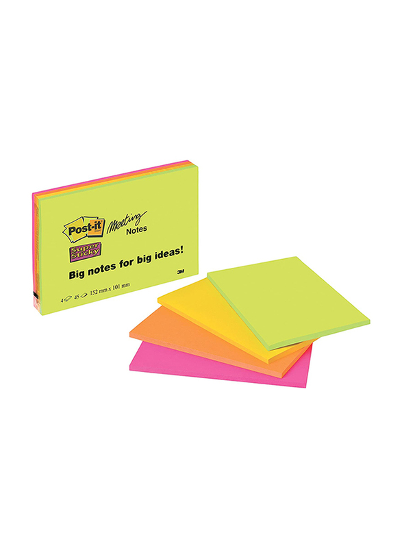 

3M Post-It 6845-SSP Super Sticky Notes, 203 x 152mm, 4 x 45 Sheets, Multicolor