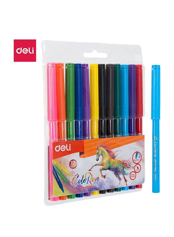 

Deli EC10003 Color Sketch Pen with PVC Bag, 12 Pieces, Multicolor