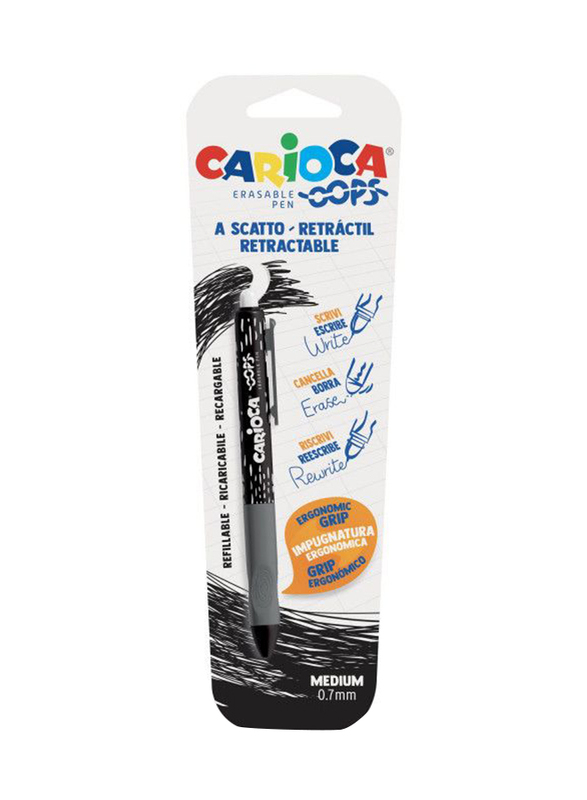 Carioca Oops Retractable Blister Erasable Pen, Black