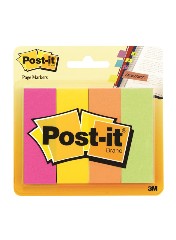 3M Post-It 671-4AF Page Marker, 2.22 x 7.3cm, 4 x 50 Sheets, Multicolor
