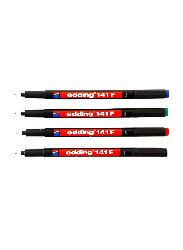 Edding E-141 F/4 S Ohp Permanent Multi-marker with 0.6mm Fine Tip, 4 Pieces, Black/Blue/Red/Green