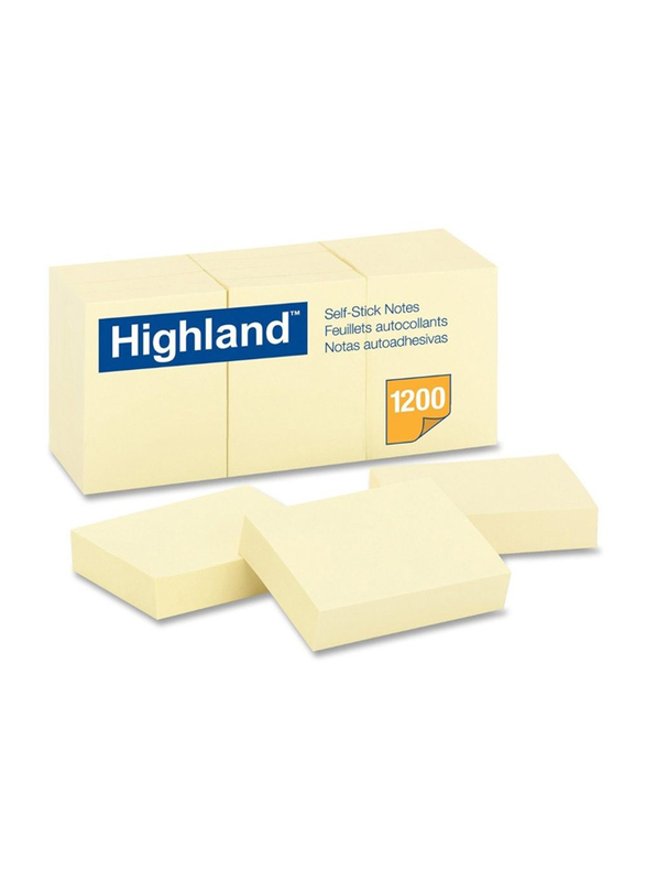 3M Highland 6539 Self-Stick Notes, 34.9 x 47.6mm, 12 x 100 Sheets, Yellow