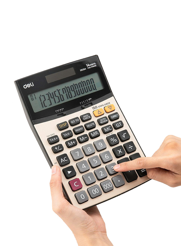Deli E39264 14 Digits Calculator with 150 Steps Check, Grey/Black