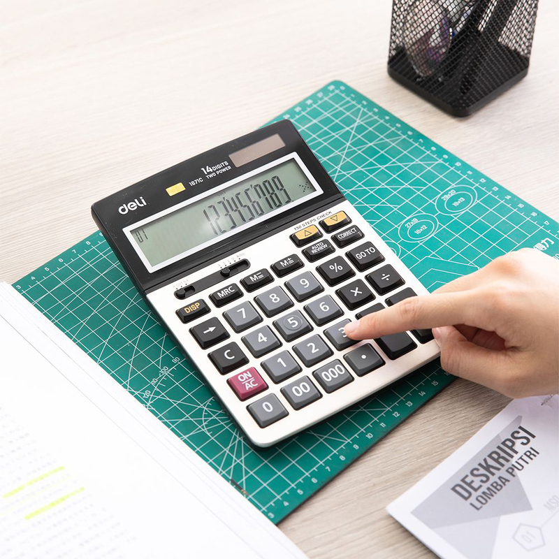 Deli E1671C 14 Digits Calculator, White/Black