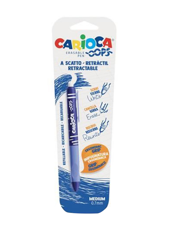 Carioca Oops Retractable Blister Erasable Pen, Blue