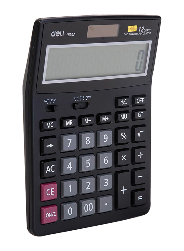 Deli E1520A 12 Digits Dual Power Calculator, Black