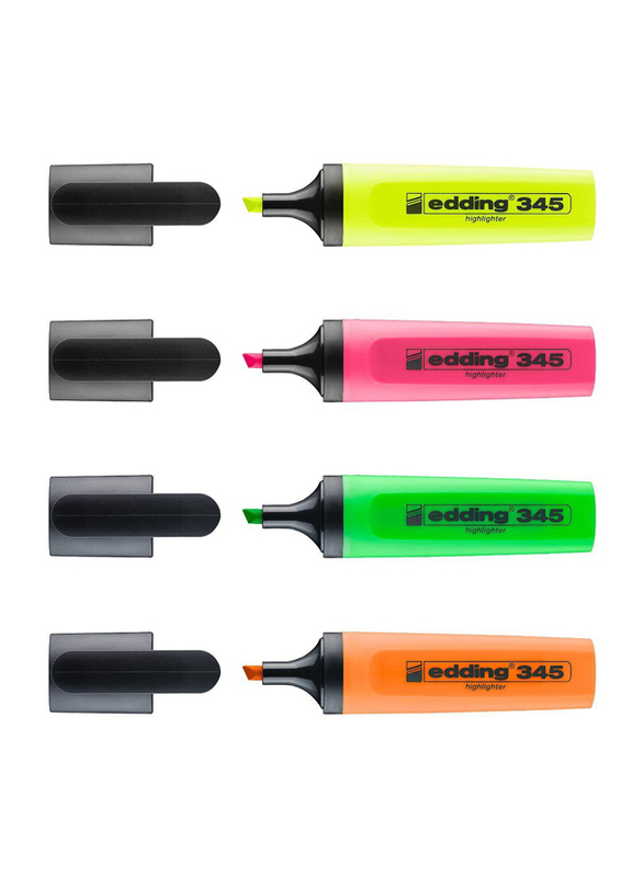 Edding E-345/4 S Highlighters, 4 Pieces, Yellow/Orange/Green/Blue