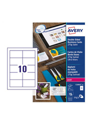 Avery C32026-25 Premium Business Cards, 270 GSM, 85 x 54mm, 10 Cards Per Sheet, 25 Sheets Per Pack, Satin White