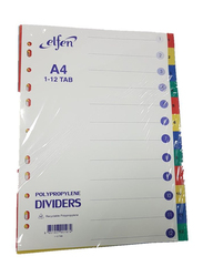 Elfen 1112C PVC File Divider with Index & 1-12 Numbers, A4 Size, Multicolor