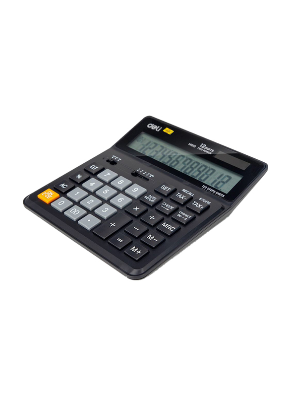 Deli EM01020 12 Digits Calculator with 120 Steps Check, Black