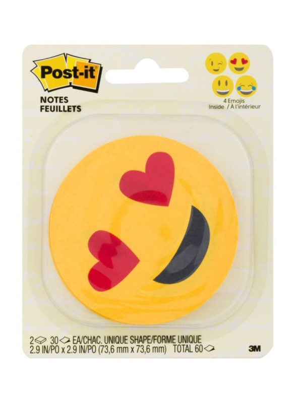 

3M Post-It Emoji Design Printed Notes, 4 Alternating Faces, 76.2 x 76.2mm, 2 x 30 Sheets, Yellow