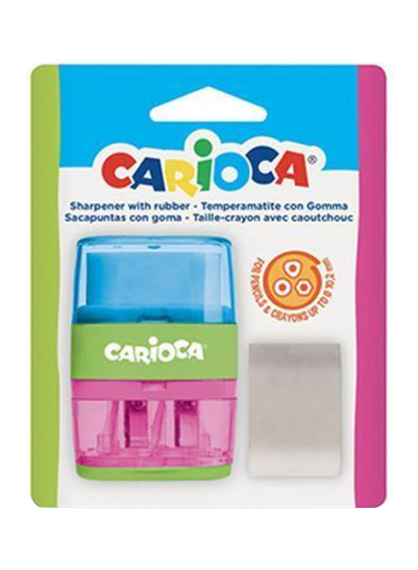 Carioca Blister 2 Hole Sharpener with Eraser, Multicolour