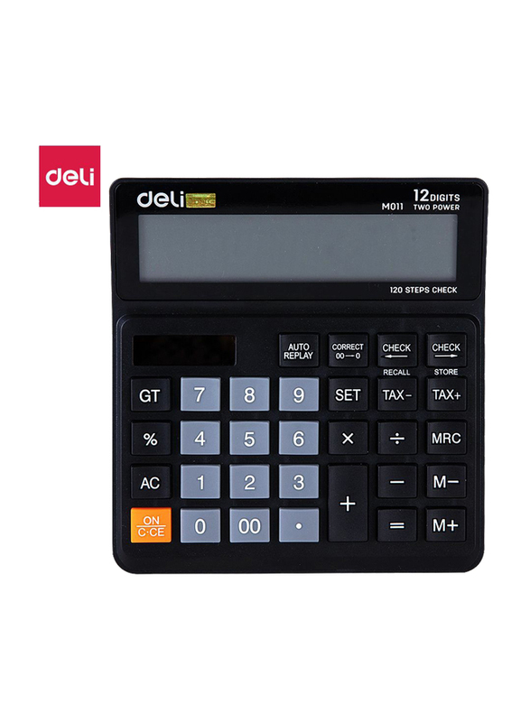 Deli EM01120 12 Digits Calculator with 120 Steps Check, Black