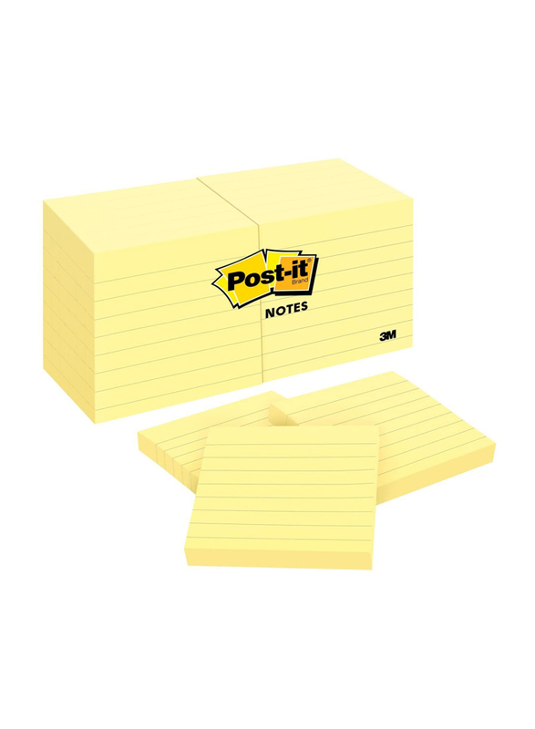 3M Post-it 630SS Lined Sticky Notes, 76 x 76mm, 12 x 100 Sheets, Yellow