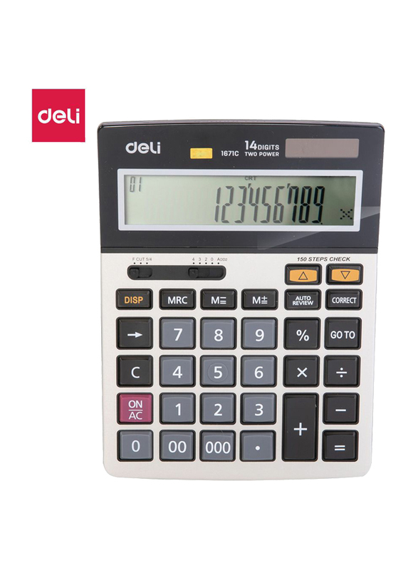 Deli E1671C 14 Digits Calculator, White/Black