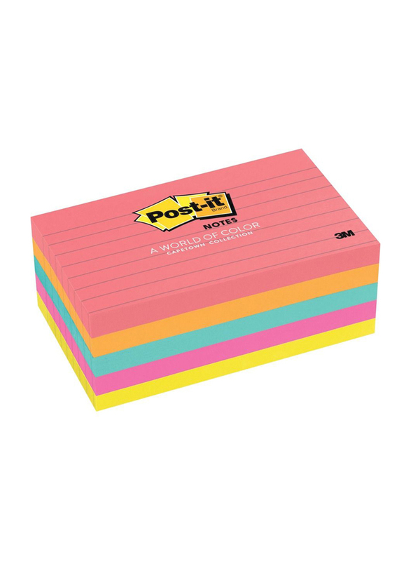 3M Post-It 635-5An Ultra Colors Lined Sticky Notes, 76 x 127mm, 5 x 100 Sheets, Multicolor
