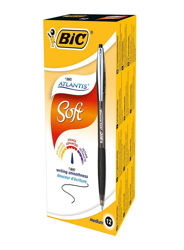 BIC Atlantis Soft Retractable Medium Point Ball Pen, Black