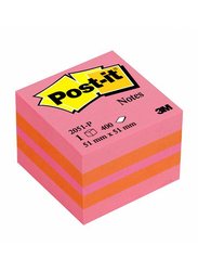 3M Post-It 2051-P Mini Cube Sticky Notes, 51 x 51mm, 400 Sheets, Pink