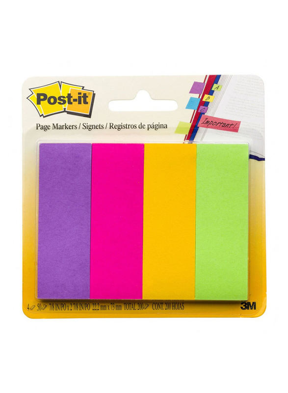 

3M Post-It 671-4AN Neon Color Page Marker, 2.5 x 7.6cm, 4 x 50 Sheets, Multicolor