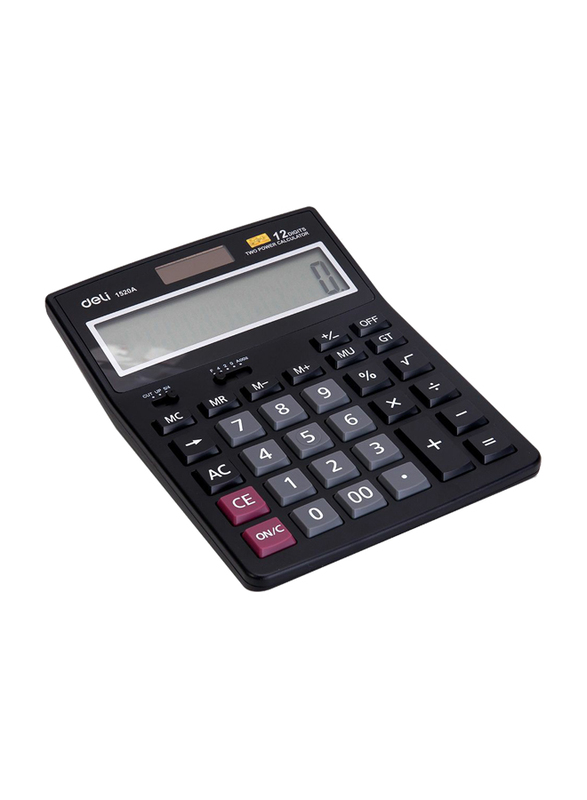 Deli E1520A 12 Digits Dual Power Calculator, Black