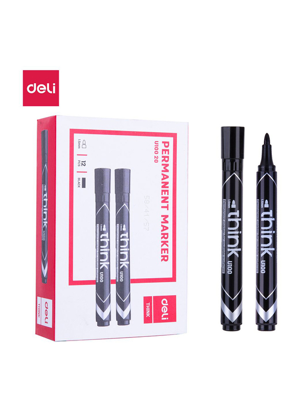 

Deli U10020 Permanent Marker, 12 Pieces, 1.5mm, Black