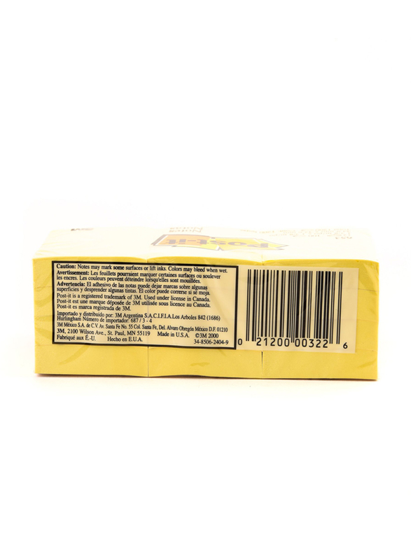3M Post-It 653 Sticky Notes, 34.9 x 47.6mm, 12 x 100 Sheets, Yellow