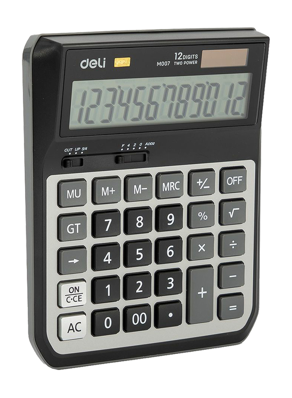 Deli EM00720 12 Big Digits Metal Calculator, Black/White