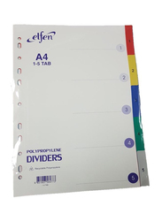 Elfen 1105C PVC File Divider with Index & 1-5 Numbers, A4 Size, Multicolor