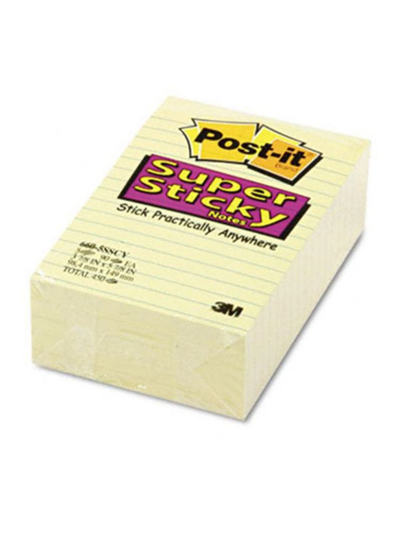 3M Post-It 660-5SSCY Lined Super Sticky Notes, 98.4 x 149mm, 5 x 90 Sheets, Canary Yellow