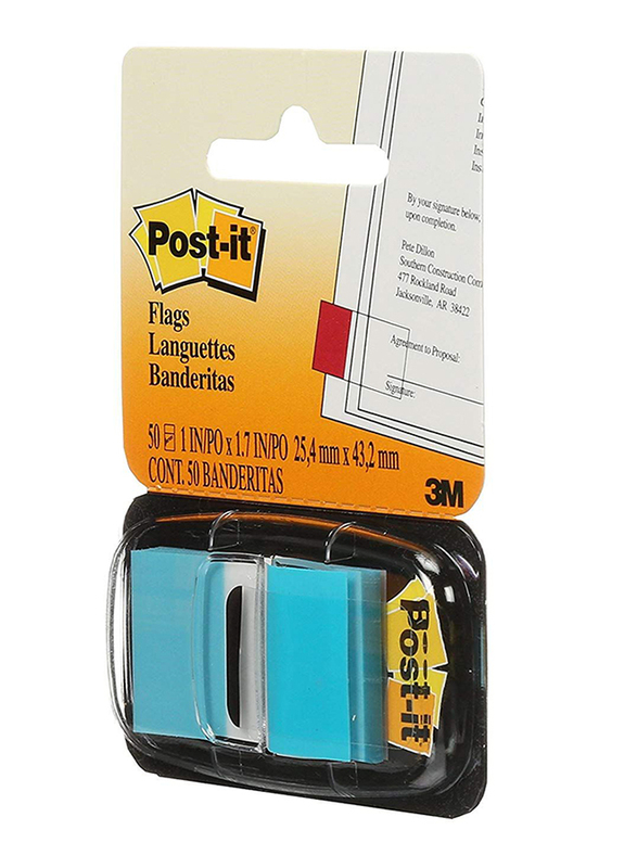 3M Post-It 680-23 Tape Flags, 25.4 x 43.18mm, 50 Sheets, Bright Blue