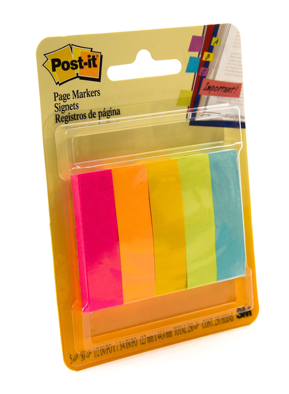 3M Post-It 670-5AF Fluorescent Colors Page Marker, 1.27 x 4.44cm, 5 x 50 Sheets, Multicolor