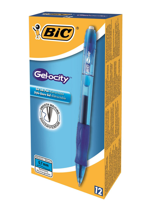 BIC Gelocity Medium Point 0.7mm Retractable Gel Ink Pen, Blue