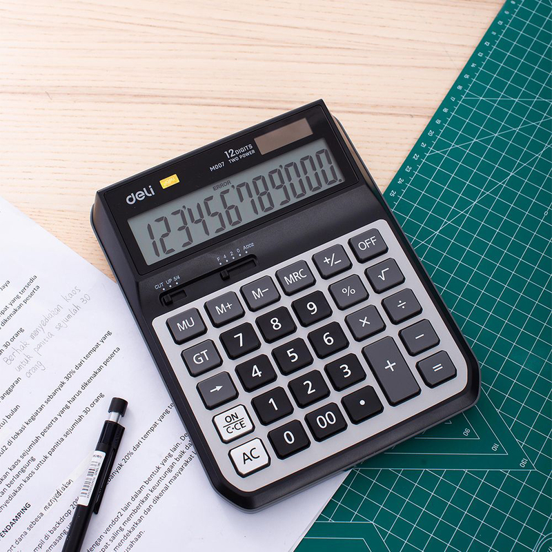 Deli EM00720 12 Big Digits Metal Calculator, Black/White