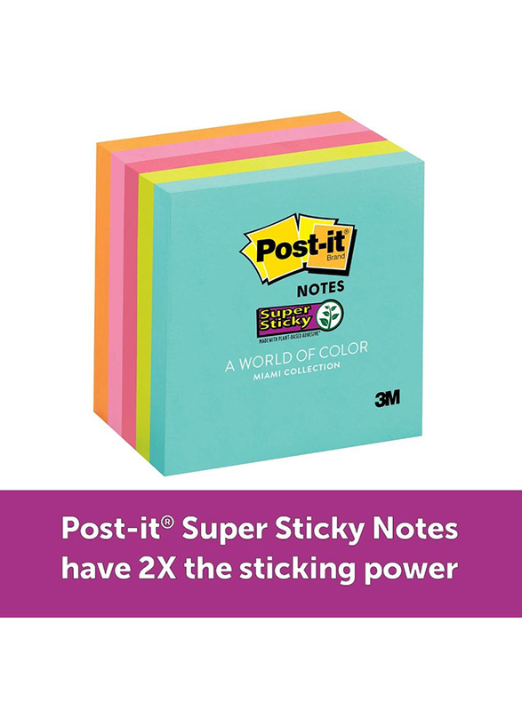 

3M Post-It Miami Collection Super Sticky Notes, 76.2 x 76.2mm, 5 x 90 Sheets, Multicolor