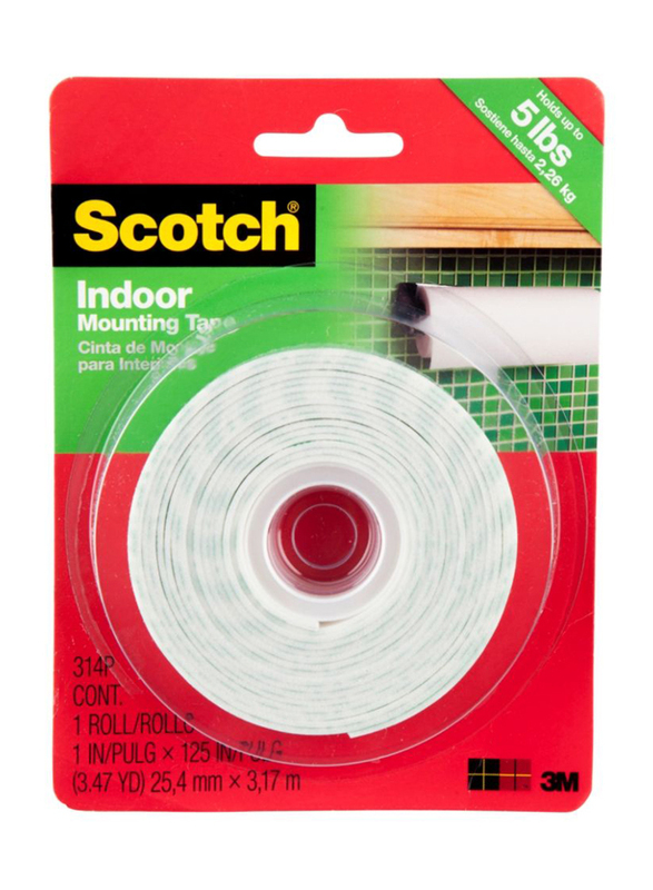 3M Scotch 314P Long Size Mounting Tape Heavy Duty, 25.4mm x 3.17 meters, Green/White