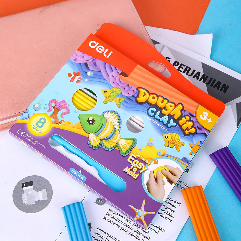 Deli D75120 Plasticine Clay, 8 Pieces, 240 grams, Multicolor