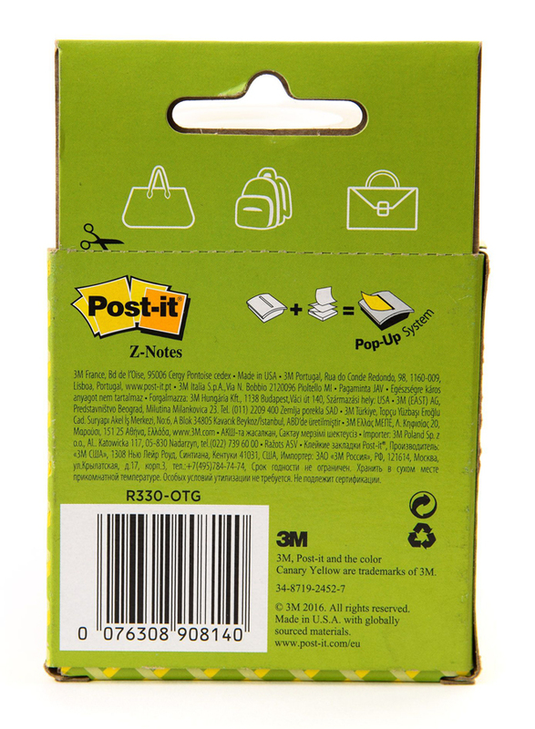 3M R330-Otg Z Notes On The Go Pop Up Sticky Notes, 76 x 76mm, 100 Cards, Multicolor