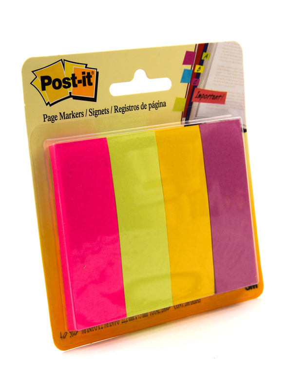 3M Post-It 671-4Au Page Marker, 2.22 x 7.3cm, 4 x 50 Sheets, Multicolor