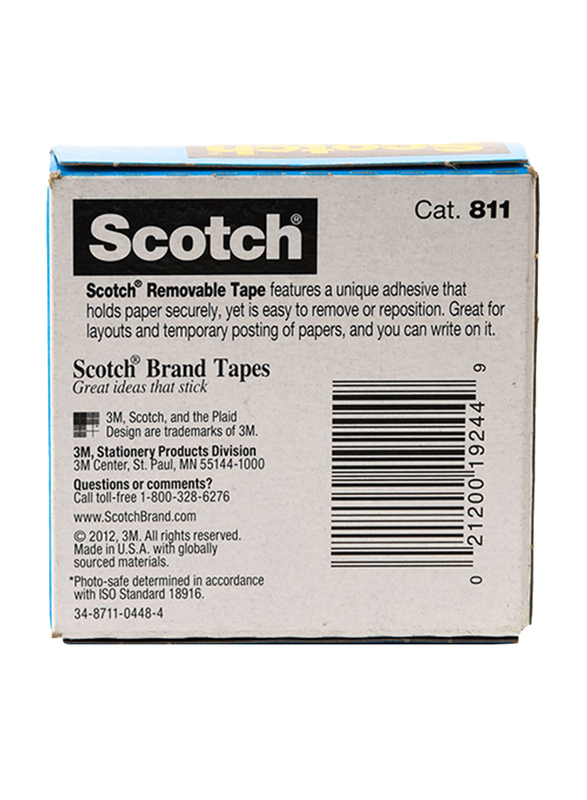 3M Scotch 811 Removable Magic Tape, 19mm x 32.9 meters, Blue